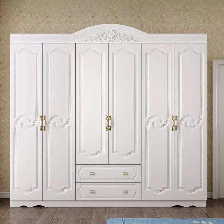French Country Wardrobe Cabinet White Engineered Wood Wardrobe with 2 Drawers Clearhalo 'Armoires & Wardrobes' 'armoires_wardrobes' 'Bedroom Furniture' 'furn' 'furn_armoires_wardrobes' 'Furniture' 5570436