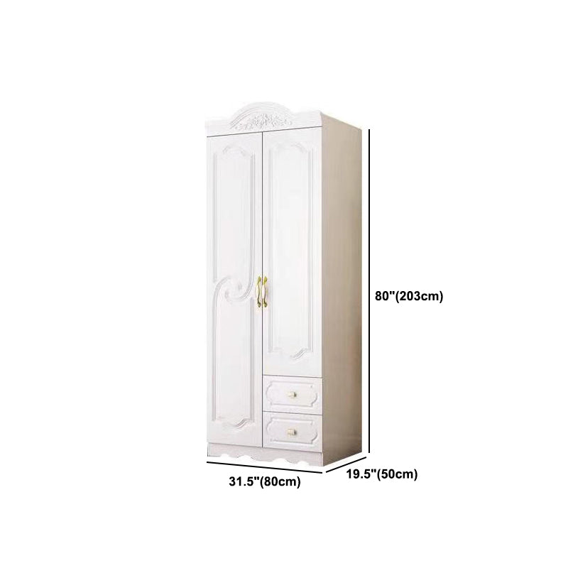 French Country Wardrobe Cabinet White Engineered Wood Wardrobe with 2 Drawers Clearhalo 'Armoires & Wardrobes' 'armoires_wardrobes' 'Bedroom Furniture' 'furn' 'furn_armoires_wardrobes' 'Furniture' 5570437