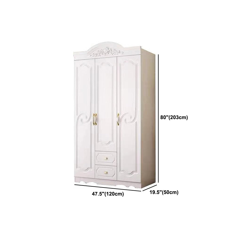 French Country Wardrobe Cabinet White Engineered Wood Wardrobe with 2 Drawers Clearhalo 'Armoires & Wardrobes' 'armoires_wardrobes' 'Bedroom Furniture' 'furn' 'furn_armoires_wardrobes' 'Furniture' 5570438