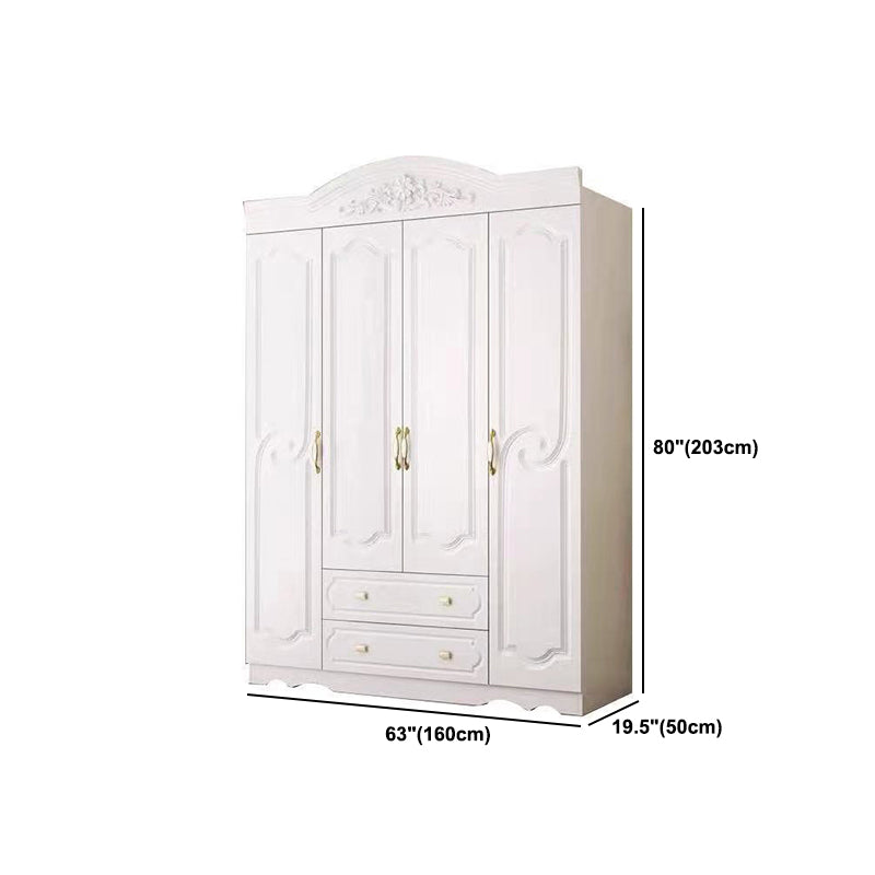 French Country Wardrobe Cabinet White Engineered Wood Wardrobe with 2 Drawers Clearhalo 'Armoires & Wardrobes' 'armoires_wardrobes' 'Bedroom Furniture' 'furn' 'furn_armoires_wardrobes' 'Furniture' 5570439