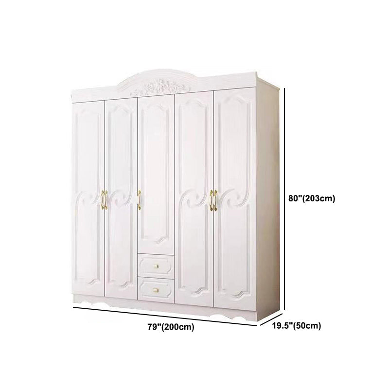 French Country Wardrobe Cabinet White Engineered Wood Wardrobe with 2 Drawers Clearhalo 'Armoires & Wardrobes' 'armoires_wardrobes' 'Bedroom Furniture' 'furn' 'furn_armoires_wardrobes' 'Furniture' 5570440
