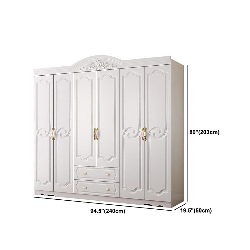 French Country Wardrobe Cabinet White Engineered Wood Wardrobe with 2 Drawers Clearhalo 'Armoires & Wardrobes' 'armoires_wardrobes' 'Bedroom Furniture' 'furn' 'furn_armoires_wardrobes' 'Furniture' 5570441