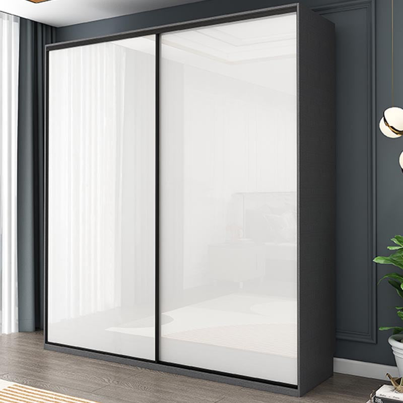 White Mirrored Finish Wardrobe Armoire Engineered Wood Wardrobe with Drawer Clearhalo 'Armoires & Wardrobes' 'armoires_wardrobes' 'Bedroom Furniture' 'furn' 'furn_armoires_wardrobes' 'Furniture' 5570524