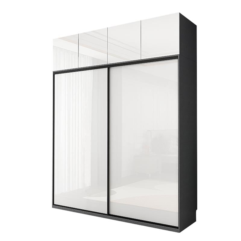 White Mirrored Finish Wardrobe Armoire Engineered Wood Wardrobe with Drawer 47"L x 24"W x 79"H Armories & Top Cabinet Clearhalo 'Armoires & Wardrobes' 'armoires_wardrobes' 'Bedroom Furniture' 'furn' 'furn_armoires_wardrobes' 'Furniture' 5570525