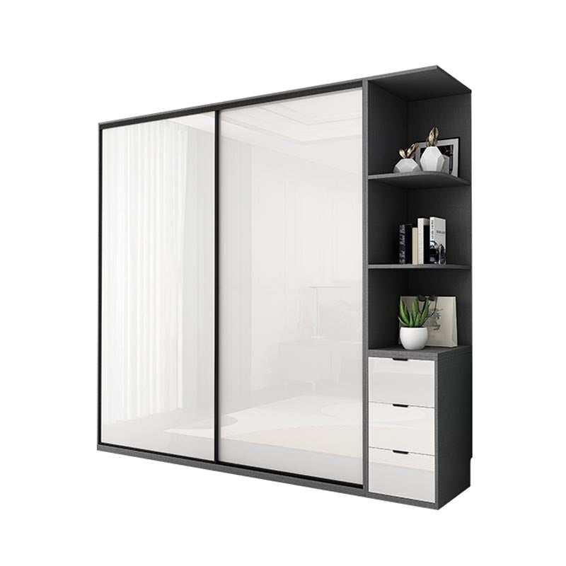White Mirrored Finish Wardrobe Armoire Engineered Wood Wardrobe with Drawer 47"L x 24"W x 79"H Armoires & Sideboard Clearhalo 'Armoires & Wardrobes' 'armoires_wardrobes' 'Bedroom Furniture' 'furn' 'furn_armoires_wardrobes' 'Furniture' 5570526
