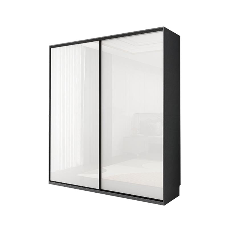 White Mirrored Finish Wardrobe Armoire Engineered Wood Wardrobe with Drawer Armoires & Wardrobes Clearhalo 'Armoires & Wardrobes' 'armoires_wardrobes' 'Bedroom Furniture' 'furn' 'furn_armoires_wardrobes' 'Furniture' 5570528
