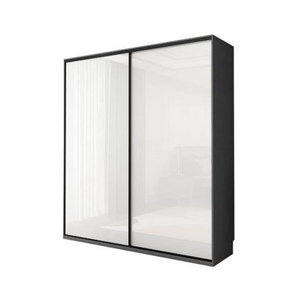 White Mirrored Finish Wardrobe Armoire Engineered Wood Wardrobe with Drawer Armoires & Wardrobes Clearhalo 'Armoires & Wardrobes' 'armoires_wardrobes' 'Bedroom Furniture' 'furn' 'furn_armoires_wardrobes' 'Furniture' 5570528