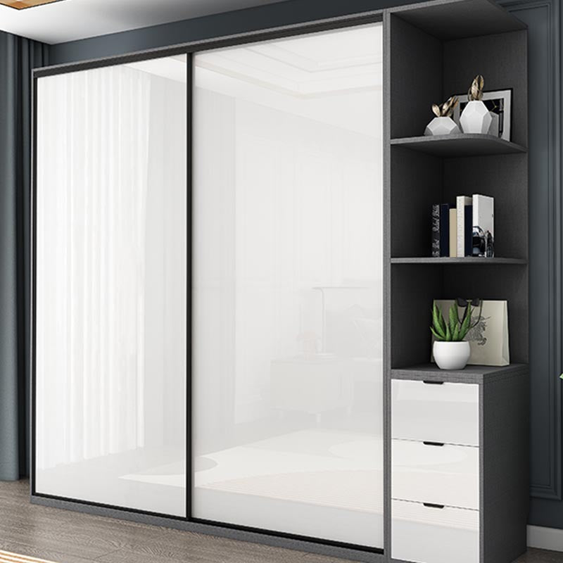 White Mirrored Finish Wardrobe Armoire Engineered Wood Wardrobe with Drawer Clearhalo 'Armoires & Wardrobes' 'armoires_wardrobes' 'Bedroom Furniture' 'furn' 'furn_armoires_wardrobes' 'Furniture' 5570529