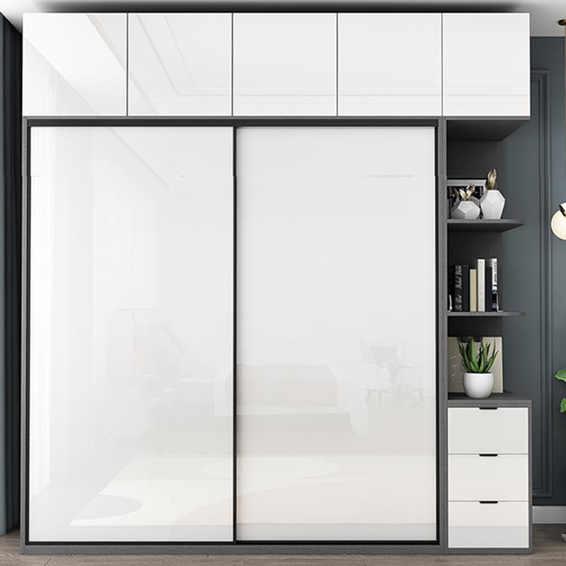 White Mirrored Finish Wardrobe Armoire Engineered Wood Wardrobe with Drawer Clearhalo 'Armoires & Wardrobes' 'armoires_wardrobes' 'Bedroom Furniture' 'furn' 'furn_armoires_wardrobes' 'Furniture' 5570530