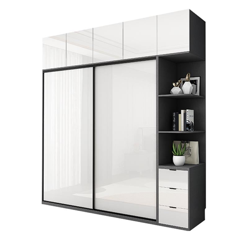 White Mirrored Finish Wardrobe Armoire Engineered Wood Wardrobe with Drawer Clearhalo 'Armoires & Wardrobes' 'armoires_wardrobes' 'Bedroom Furniture' 'furn' 'furn_armoires_wardrobes' 'Furniture' 5570531