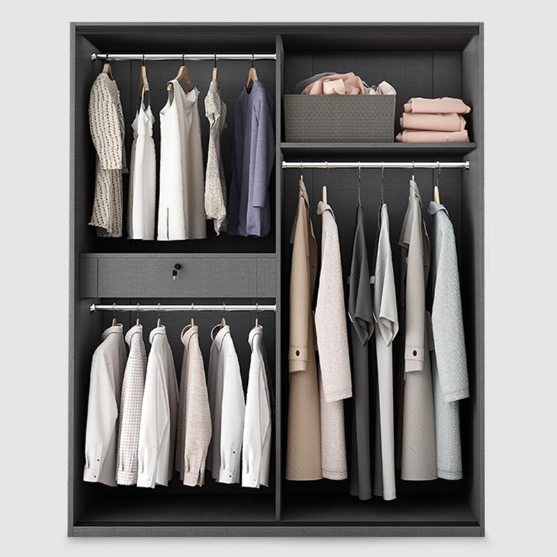 White Mirrored Finish Wardrobe Armoire Engineered Wood Wardrobe with Drawer Clearhalo 'Armoires & Wardrobes' 'armoires_wardrobes' 'Bedroom Furniture' 'furn' 'furn_armoires_wardrobes' 'Furniture' 5570532