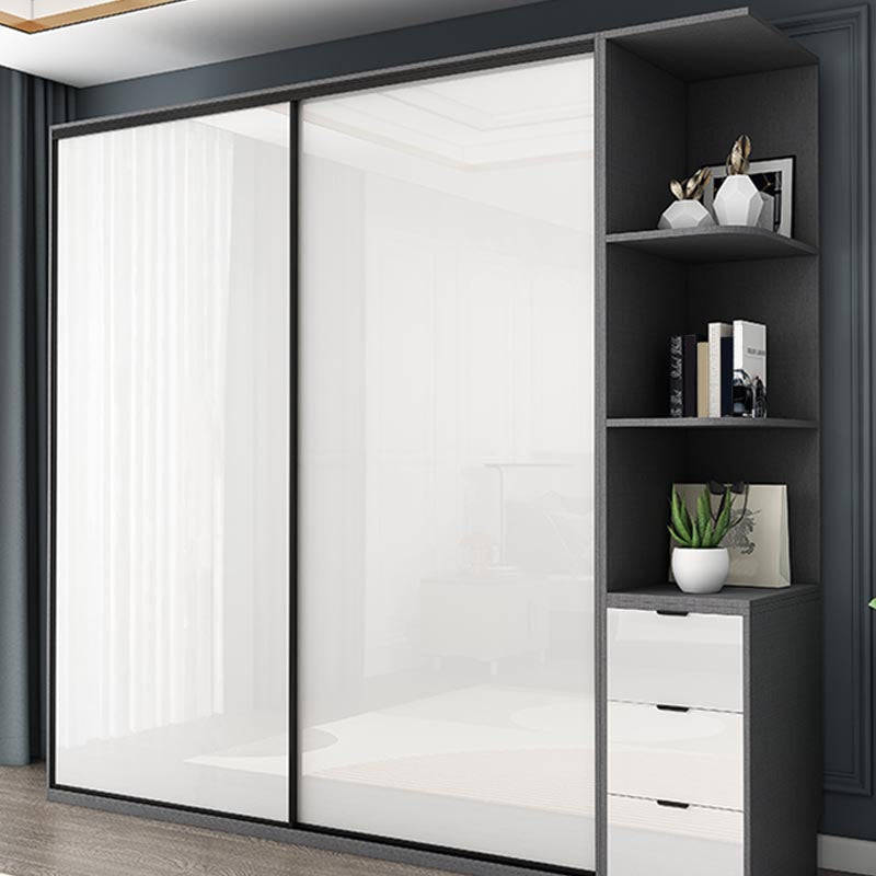 White Mirrored Finish Wardrobe Armoire Engineered Wood Wardrobe with Drawer Clearhalo 'Armoires & Wardrobes' 'armoires_wardrobes' 'Bedroom Furniture' 'furn' 'furn_armoires_wardrobes' 'Furniture' 5570536