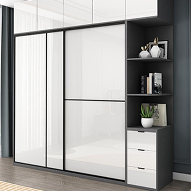 White Mirrored Finish Wardrobe Armoire Engineered Wood Wardrobe with Drawer Clearhalo 'Armoires & Wardrobes' 'armoires_wardrobes' 'Bedroom Furniture' 'furn' 'furn_armoires_wardrobes' 'Furniture' 5570537