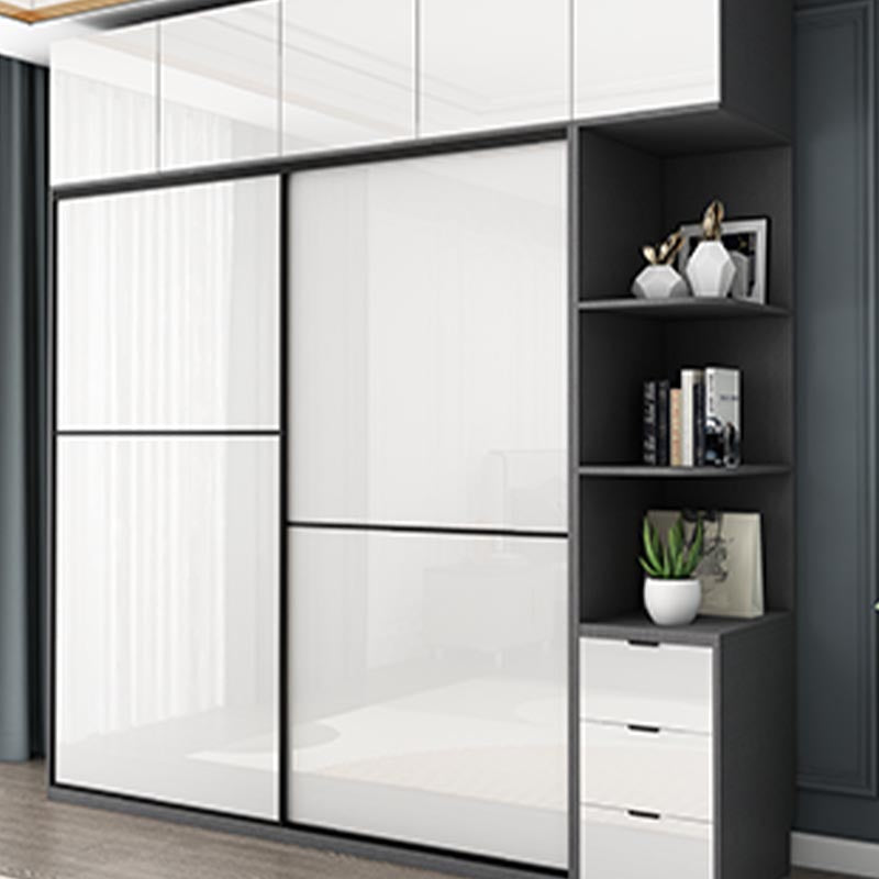 White Mirrored Finish Wardrobe Armoire Engineered Wood Wardrobe with Drawer Clearhalo 'Armoires & Wardrobes' 'armoires_wardrobes' 'Bedroom Furniture' 'furn' 'furn_armoires_wardrobes' 'Furniture' 5570538