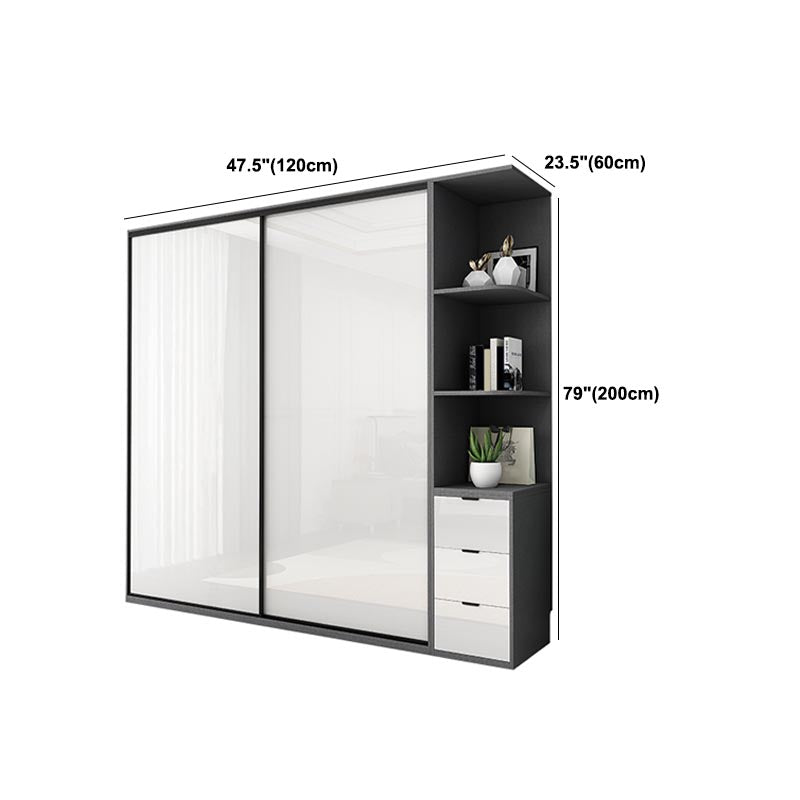 White Mirrored Finish Wardrobe Armoire Engineered Wood Wardrobe with Drawer Clearhalo 'Armoires & Wardrobes' 'armoires_wardrobes' 'Bedroom Furniture' 'furn' 'furn_armoires_wardrobes' 'Furniture' 5570547