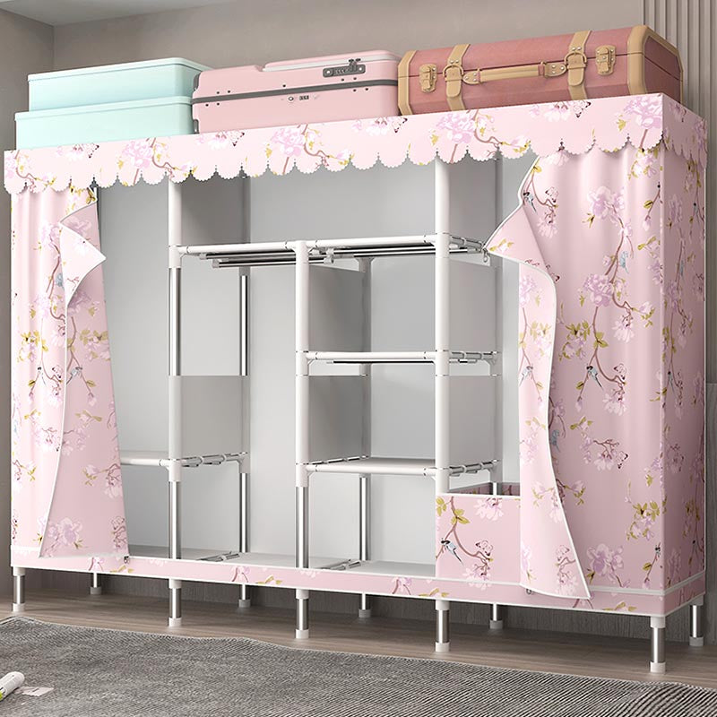 シルバースチールフレームワードローブキャビネットコンテンポラリーホームワードローブ