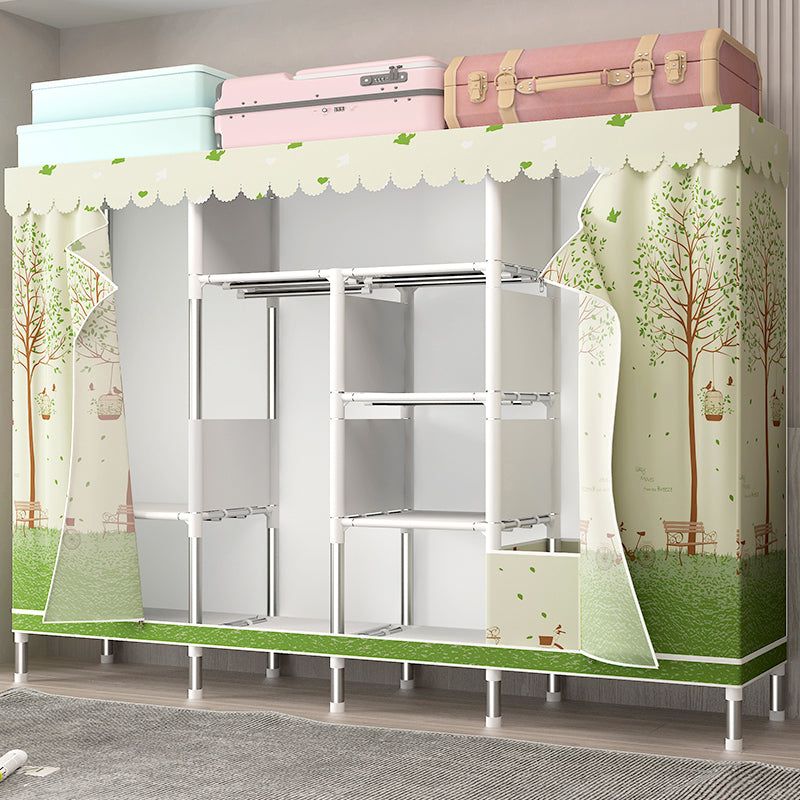 シルバースチールフレームワードローブキャビネットコンテンポラリーホームワードローブ