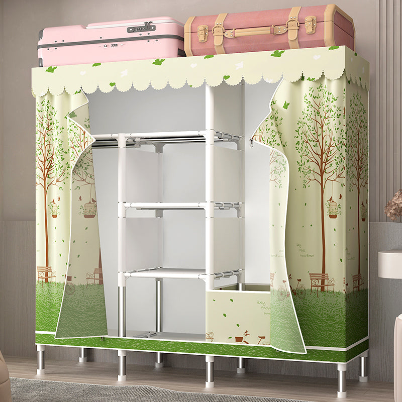 シルバースチールフレームワードローブキャビネットコンテンポラリーホームワードローブ