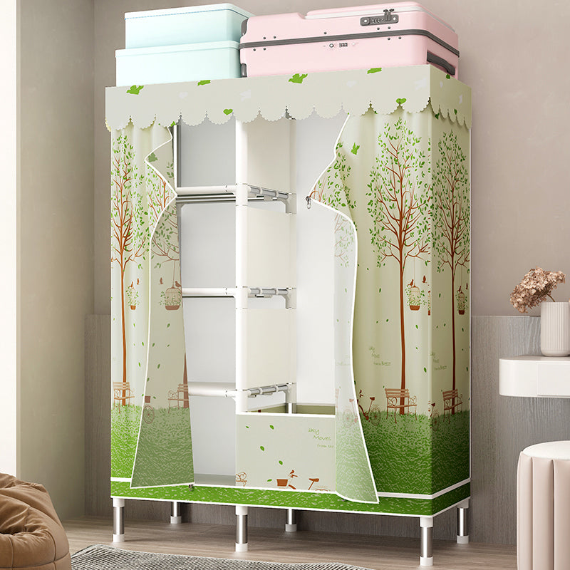 シルバースチールフレームワードローブキャビネットコンテンポラリーホームワードローブ