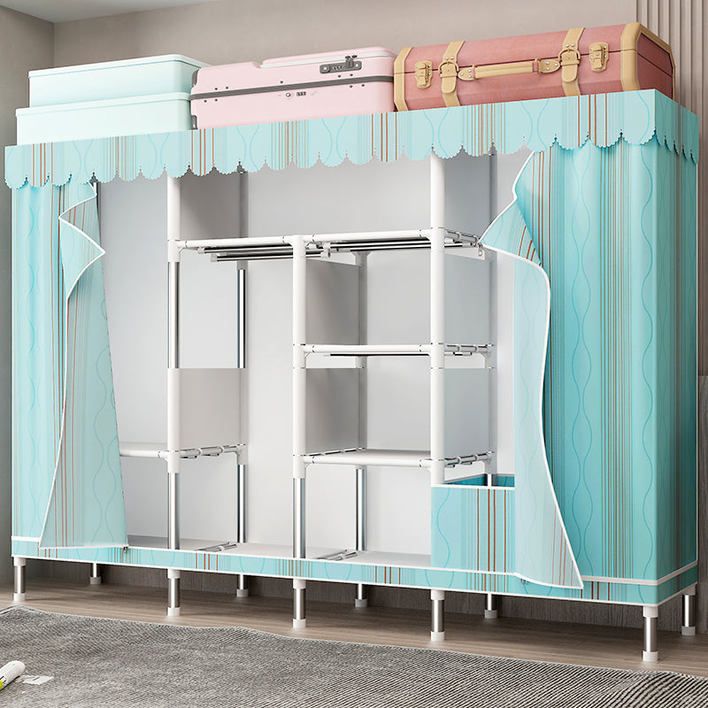 シルバースチールフレームワードローブキャビネットコンテンポラリーホームワードローブ