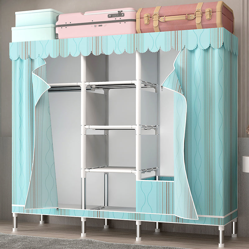 シルバースチールフレームワードローブキャビネットコンテンポラリーホームワードローブ