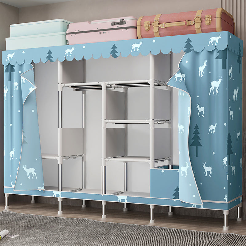 シルバースチールフレームワードローブキャビネットコンテンポラリーホームワードローブ