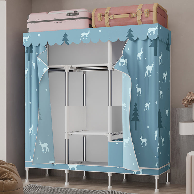 シルバースチールフレームワードローブキャビネットコンテンポラリーホームワードローブ