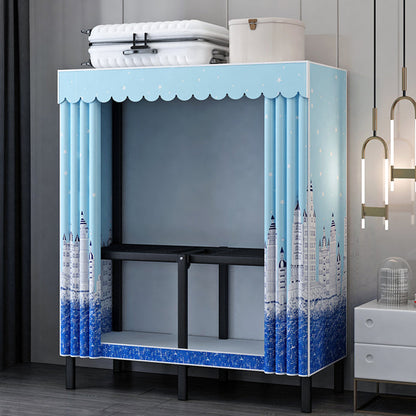 Black Steel Frame Wardrobe Armoire Contemporary Folding Wardrobe Cabinet 31.5"L x 19"W x 68"H Blue Clearhalo 'Armoires & Wardrobes' 'armoires_wardrobes' 'Bedroom Furniture' 'furn' 'furn_armoires_wardrobes' 'Furniture' 5570715