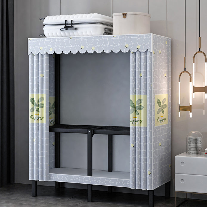 Black Steel Frame Wardrobe Armoire Contemporary Folding Wardrobe Cabinet 31.5"L x 19"W x 68"H Light Blue Clearhalo 'Armoires & Wardrobes' 'armoires_wardrobes' 'Bedroom Furniture' 'furn' 'furn_armoires_wardrobes' 'Furniture' 5570716