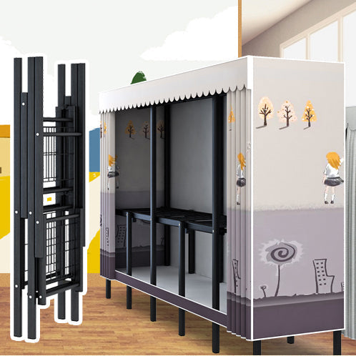 Black Steel Frame Wardrobe Armoire Contemporary Folding Wardrobe Cabinet Clearhalo 'Armoires & Wardrobes' 'armoires_wardrobes' 'Bedroom Furniture' 'furn' 'furn_armoires_wardrobes' 'Furniture' 5570717