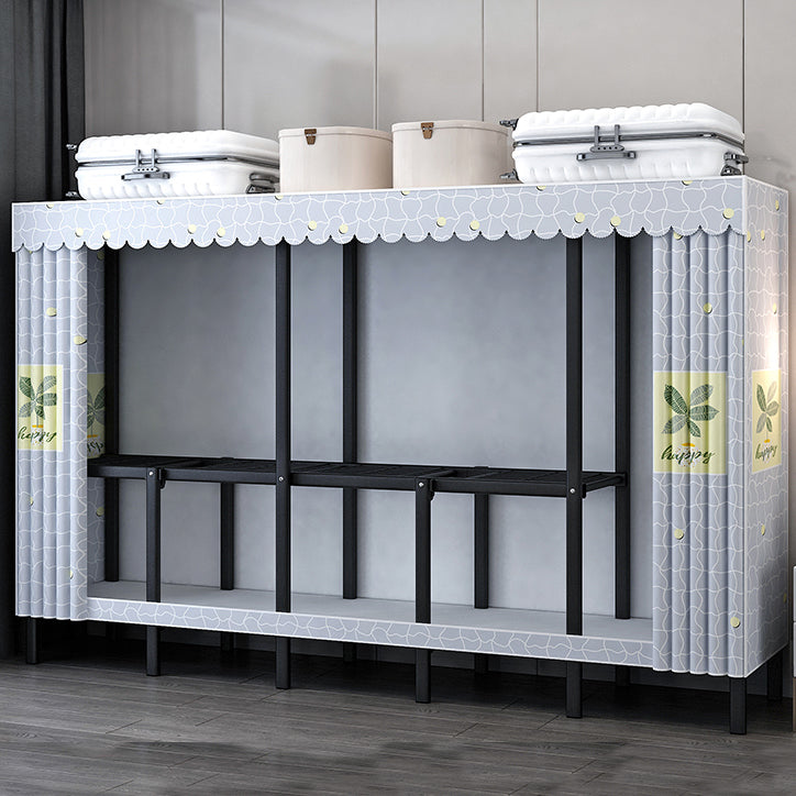 Black Steel Frame Wardrobe Armoire Contemporary Folding Wardrobe Cabinet 79"L x 19"W x 68"H Light Blue Clearhalo 'Armoires & Wardrobes' 'armoires_wardrobes' 'Bedroom Furniture' 'furn' 'furn_armoires_wardrobes' 'Furniture' 5570721