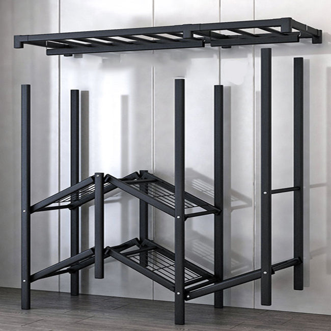 Black Steel Frame Wardrobe Armoire Contemporary Folding Wardrobe Cabinet Clearhalo 'Armoires & Wardrobes' 'armoires_wardrobes' 'Bedroom Furniture' 'furn' 'furn_armoires_wardrobes' 'Furniture' 5570722
