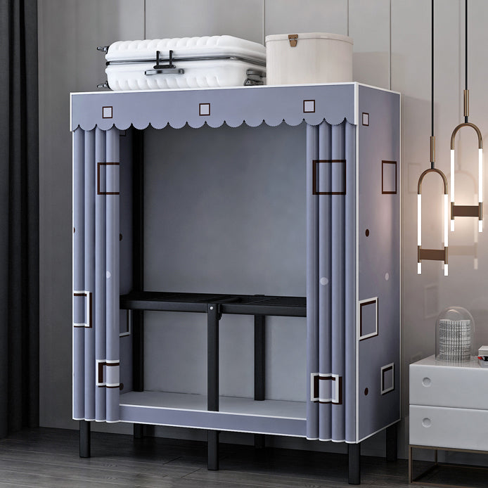 Black Steel Frame Wardrobe Armoire Contemporary Folding Wardrobe Cabinet 31.5"L x 19"W x 68"H Purple Clearhalo 'Armoires & Wardrobes' 'armoires_wardrobes' 'Bedroom Furniture' 'furn' 'furn_armoires_wardrobes' 'Furniture' 5570724