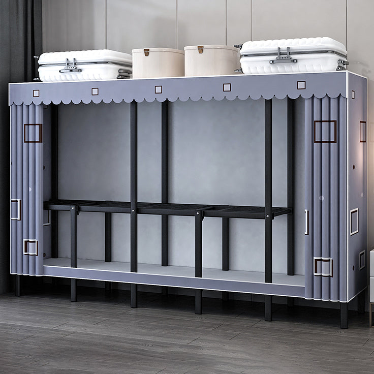 Black Steel Frame Wardrobe Armoire Contemporary Folding Wardrobe Cabinet 79"L x 19"W x 68"H Purple Clearhalo 'Armoires & Wardrobes' 'armoires_wardrobes' 'Bedroom Furniture' 'furn' 'furn_armoires_wardrobes' 'Furniture' 5570730