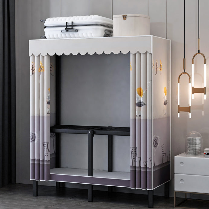 Black Steel Frame Wardrobe Armoire Contemporary Folding Wardrobe Cabinet 31.5"L x 19"W x 68"H Gray Purple Clearhalo 'Armoires & Wardrobes' 'armoires_wardrobes' 'Bedroom Furniture' 'furn' 'furn_armoires_wardrobes' 'Furniture' 5570732