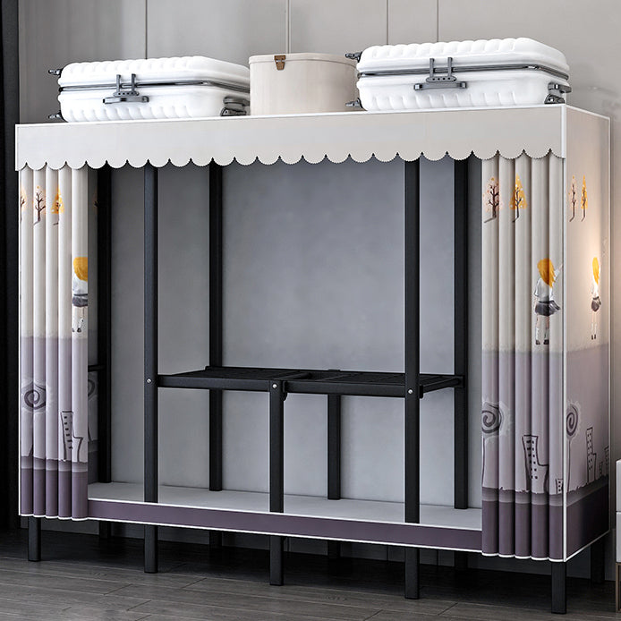 Black Steel Frame Wardrobe Armoire Contemporary Folding Wardrobe Cabinet 63"L x 19"W x 68"H Gray Purple Clearhalo 'Armoires & Wardrobes' 'armoires_wardrobes' 'Bedroom Furniture' 'furn' 'furn_armoires_wardrobes' 'Furniture' 5570735