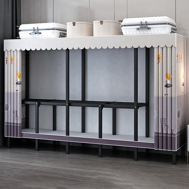 Black Steel Frame Wardrobe Armoire Contemporary Folding Wardrobe Cabinet 79"L x 19"W x 68"H Gray Purple Clearhalo 'Armoires & Wardrobes' 'armoires_wardrobes' 'Bedroom Furniture' 'furn' 'furn_armoires_wardrobes' 'Furniture' 5570737