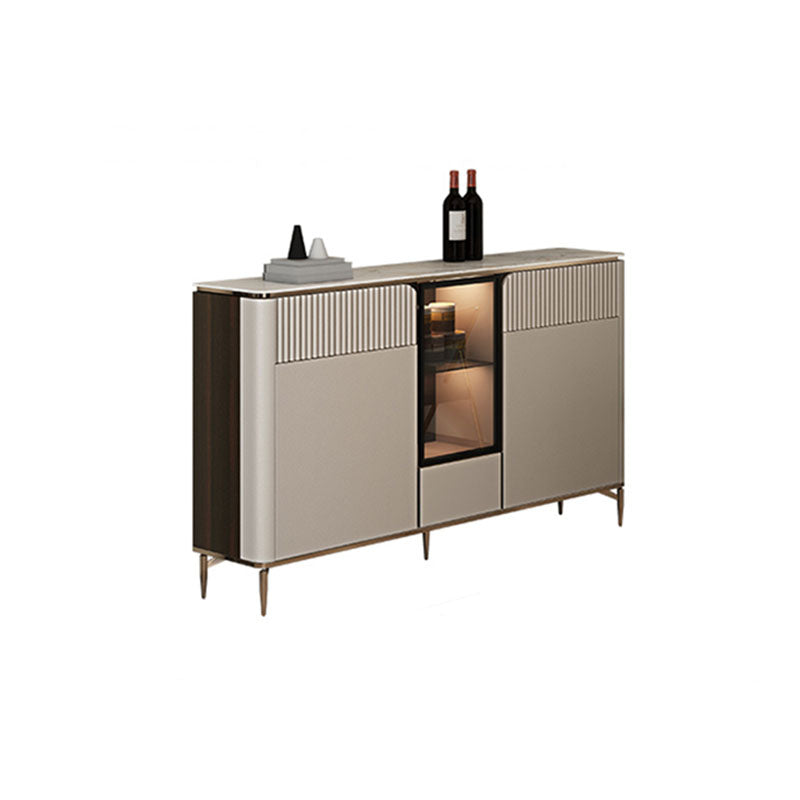 Glam Style Buffet Sideboard White Sintered Stone Top Server with Door and Drawer 63"L x 12"W x 35"H Clearhalo 'buffet_sideboard' 'Buffets & Sideboards' 'furn' 'furn_buffet_sideboard' 'Furniture' 'Kitchen & Dining Furniture' 5570986