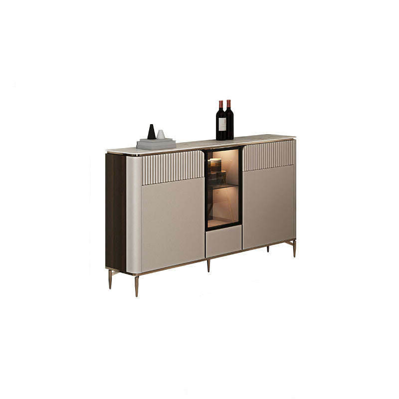 Glam Style Buffet Sideboard White Sintered Stone Top Server with Door and Drawer 55"L x 12"W x 35"H Clearhalo 'buffet_sideboard' 'Buffets & Sideboards' 'furn' 'furn_buffet_sideboard' 'Furniture' 'Kitchen & Dining Furniture' 5570987