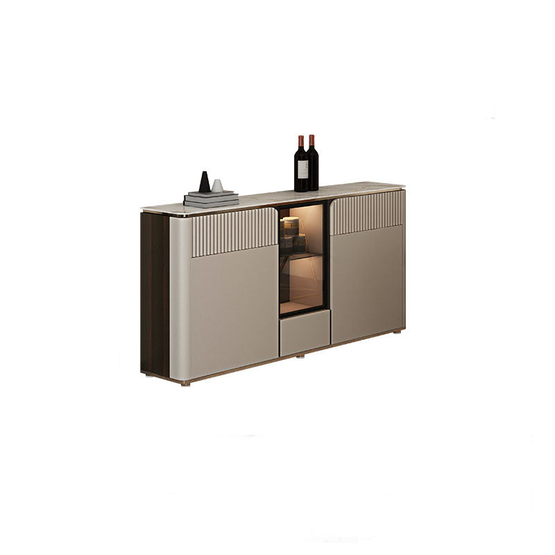 Glam Style Buffet Sideboard White Sintered Stone Top Server with Door and Drawer 55"L x 12"W x 30"H Clearhalo 'buffet_sideboard' 'Buffets & Sideboards' 'furn' 'furn_buffet_sideboard' 'Furniture' 'Kitchen & Dining Furniture' 5570997