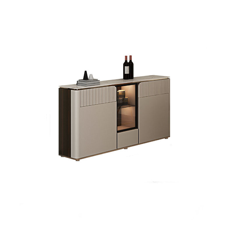 Glam Style Buffet Sideboard White Sintered Stone Top Server with Door and Drawer 63"L x 12"W x 30"H Clearhalo 'buffet_sideboard' 'Buffets & Sideboards' 'furn' 'furn_buffet_sideboard' 'Furniture' 'Kitchen & Dining Furniture' 5570999