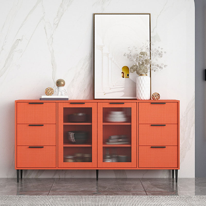 Glam Style Buffet Sideboard Engineer Wood Server with Door and Drawer for Living Room 62"L x 12"W x 31.5"H Orange Clearhalo 'buffet_sideboard' 'Buffets & Sideboards' 'furn' 'furn_buffet_sideboard' 'Furniture' 'Kitchen & Dining Furniture' 5571063