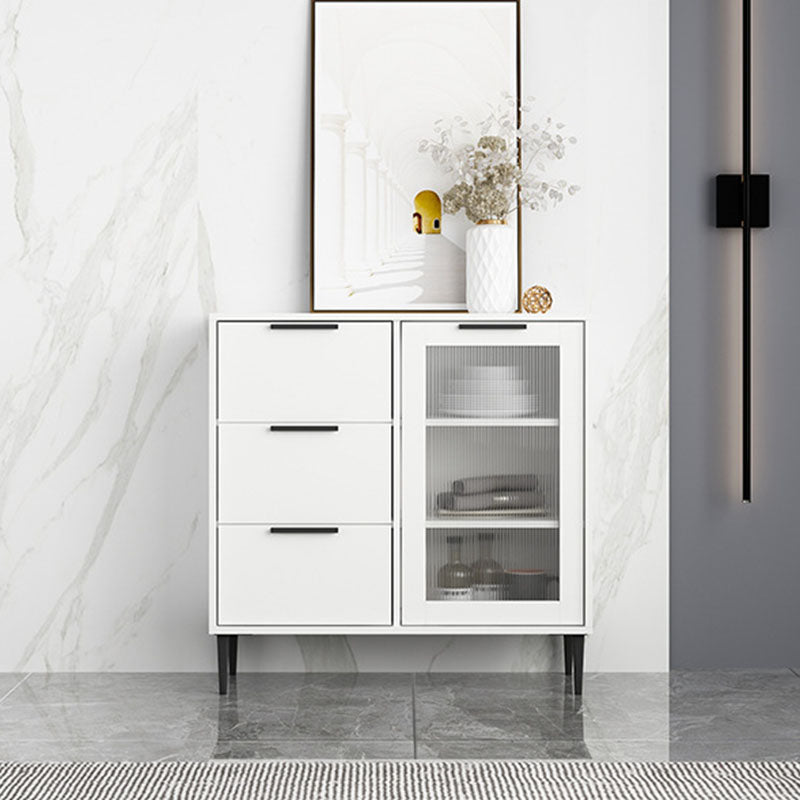 Glam Style Buffet Sideboard Engineer Wood Server with Door and Drawer for Living Room 31"L x 12"W x 31"H White Clearhalo 'buffet_sideboard' 'Buffets & Sideboards' 'furn' 'furn_buffet_sideboard' 'Furniture' 'Kitchen & Dining Furniture' 5571079