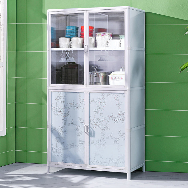 Tempered Glass Buffet Server 60-inch Height White Metal Frame Kitchen Server 2 Glass Clearhalo 'buffet_sideboard' 'Buffets & Sideboards' 'furn' 'furn_buffet_sideboard' 'Furniture' 'Kitchen & Dining Furniture' 5571137