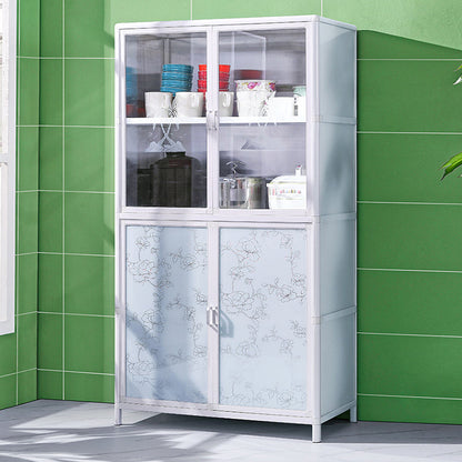 Tempered Glass Buffet Server 60-inch Height White Metal Frame Kitchen Server 2 Glass Clearhalo 'buffet_sideboard' 'Buffets & Sideboards' 'furn' 'furn_buffet_sideboard' 'Furniture' 'Kitchen & Dining Furniture' 5571137