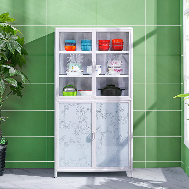 Tempered Glass Buffet Server 60-inch Height White Metal Frame Kitchen Server Clearhalo 'buffet_sideboard' 'Buffets & Sideboards' 'furn' 'furn_buffet_sideboard' 'Furniture' 'Kitchen & Dining Furniture' 5571139