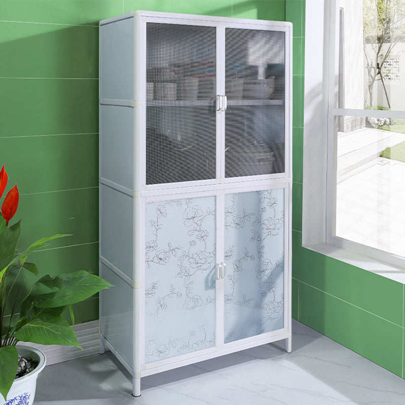 Tempered Glass Buffet Server 60-inch Height White Metal Frame Kitchen Server 2 Mesh Clearhalo 'buffet_sideboard' 'Buffets & Sideboards' 'furn' 'furn_buffet_sideboard' 'Furniture' 'Kitchen & Dining Furniture' 5571140