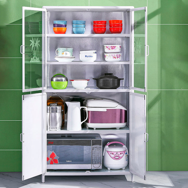 Tempered Glass Buffet Server 60-inch Height White Metal Frame Kitchen Server Clearhalo 'buffet_sideboard' 'Buffets & Sideboards' 'furn' 'furn_buffet_sideboard' 'Furniture' 'Kitchen & Dining Furniture' 5571141