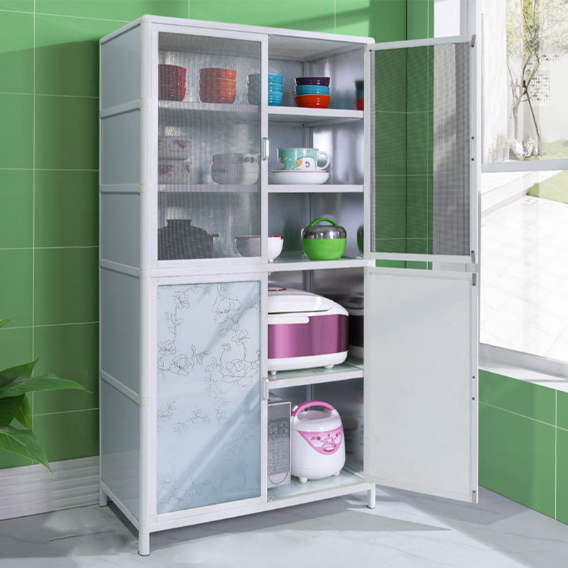 Tempered Glass Buffet Server 60-inch Height White Metal Frame Kitchen Server 3 Mesh Clearhalo 'buffet_sideboard' 'Buffets & Sideboards' 'furn' 'furn_buffet_sideboard' 'Furniture' 'Kitchen & Dining Furniture' 5571142