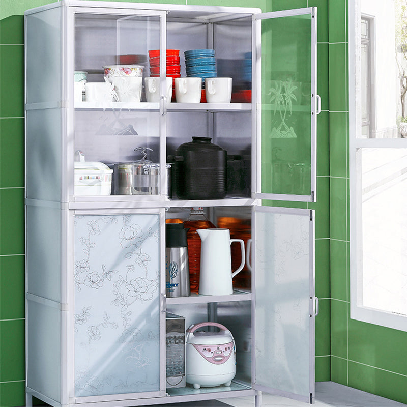 Tempered Glass Buffet Server 60-inch Height White Metal Frame Kitchen Server Clearhalo 'buffet_sideboard' 'Buffets & Sideboards' 'furn' 'furn_buffet_sideboard' 'Furniture' 'Kitchen & Dining Furniture' 5571149